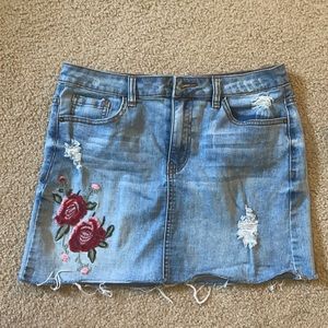 Floral embroidered jean skirt